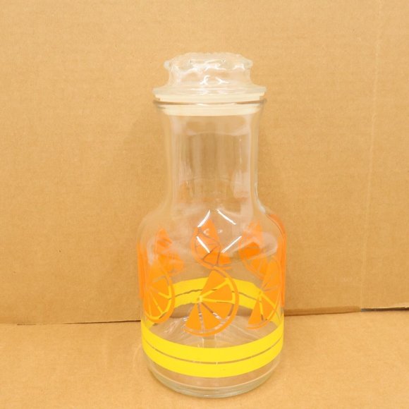 Libbey Dining Vintage Mcm Orange Juice Glass Pitcher With 3 Orange